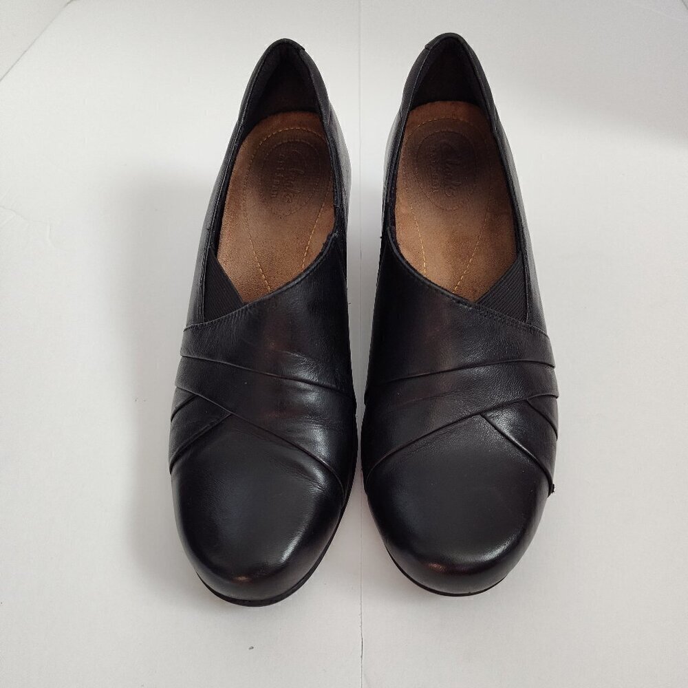 Ladies SZ 6-1/2M Clarks Collection Black Leather Slip-On Loafer